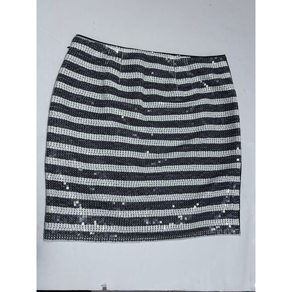WHBM Black White Stripe Sequin Mini Skirt Lined Size 6 Party Cocktail Holiday - Picture 3 of 9